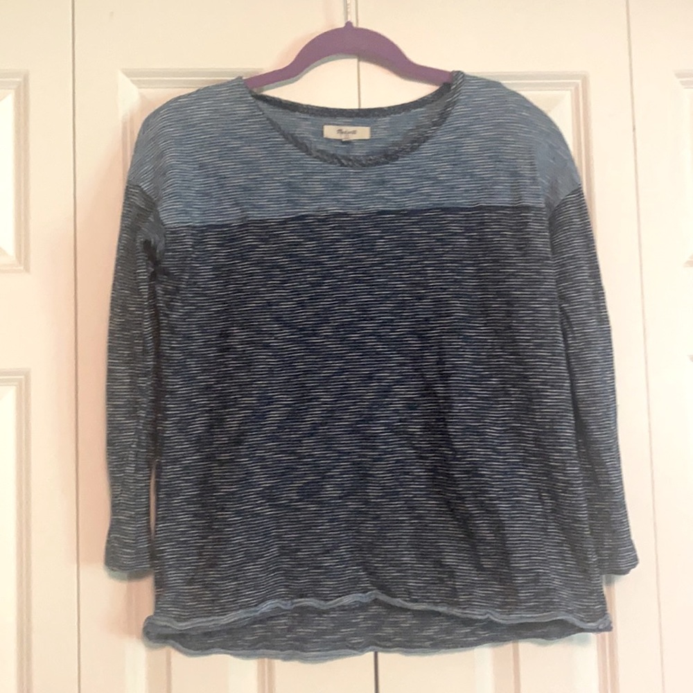 Madewell Blue Striped 3/4 Sleeve Shirt